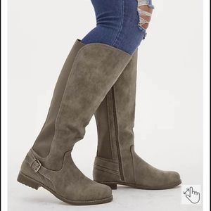 Beige oiled suede buckle ankle knee-high boots ww